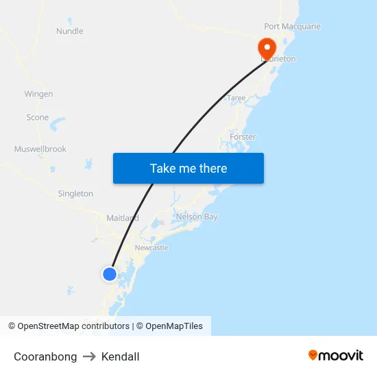 Cooranbong to Kendall map