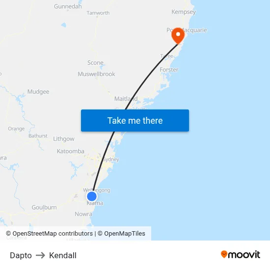Dapto to Kendall map