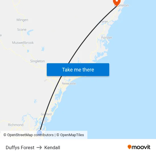 Duffys Forest to Kendall map