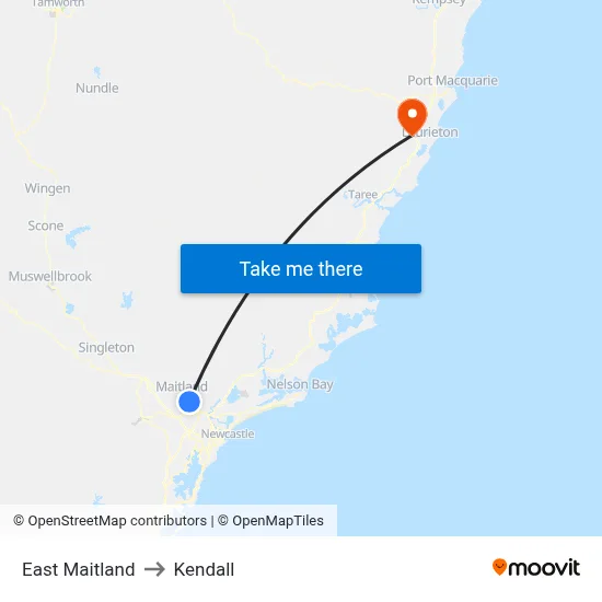 East Maitland to Kendall map