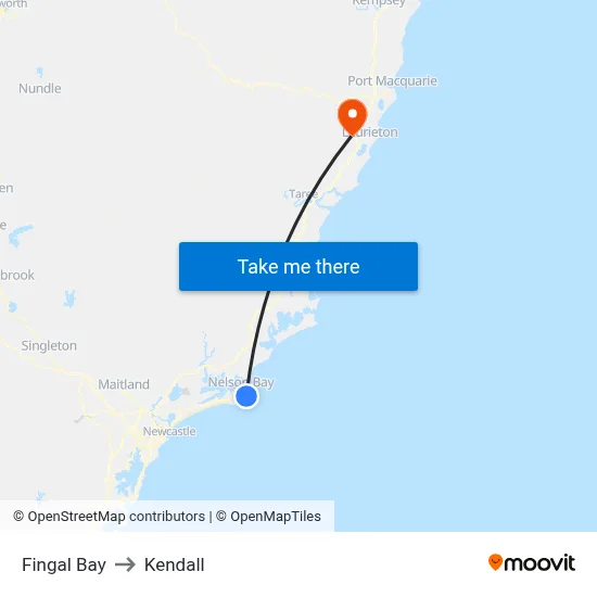 Fingal Bay to Kendall map