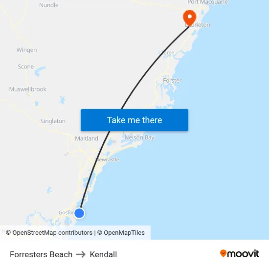 Forresters Beach to Kendall map