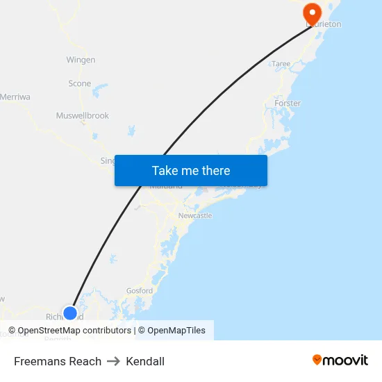 Freemans Reach to Kendall map