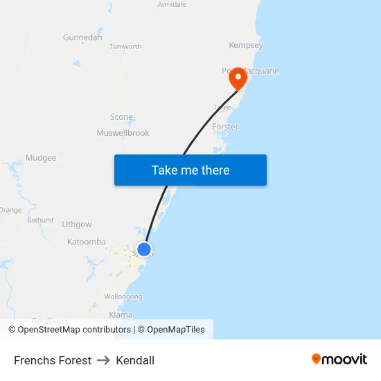 Frenchs Forest to Kendall map