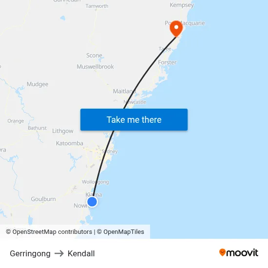 Gerringong to Kendall map