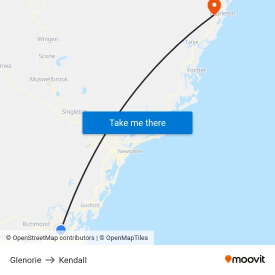 Glenorie to Kendall map