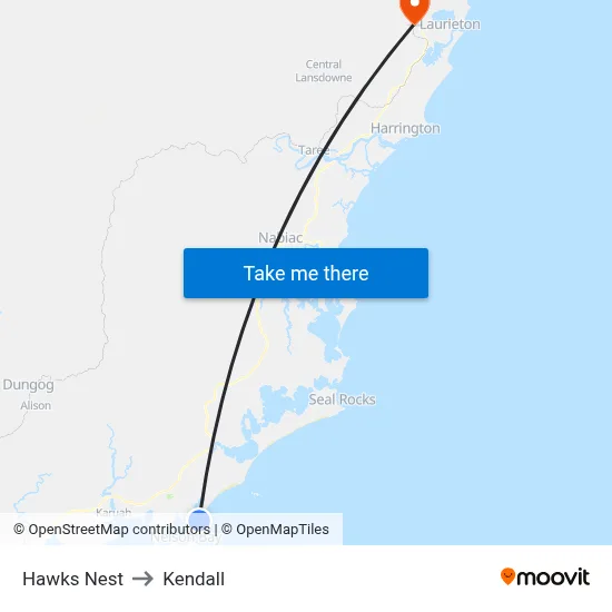 Hawks Nest to Kendall map