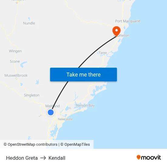 Heddon Greta to Kendall map