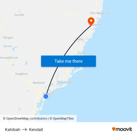Kahibah to Kendall map
