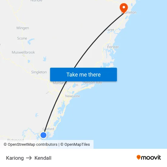 Kariong to Kendall map