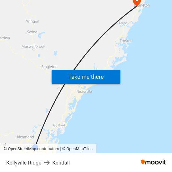 Kellyville Ridge to Kendall map