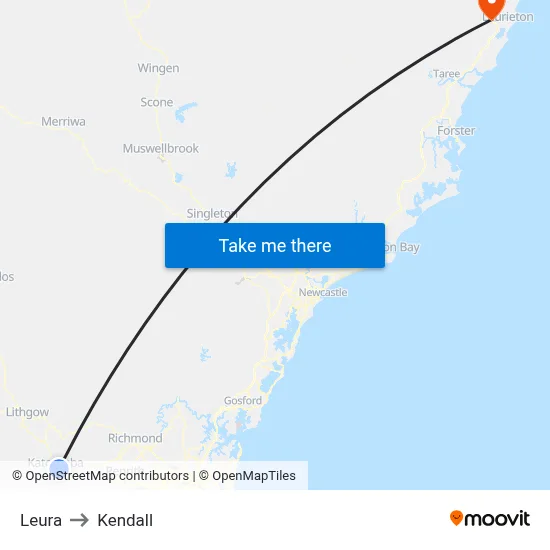 Leura to Kendall map