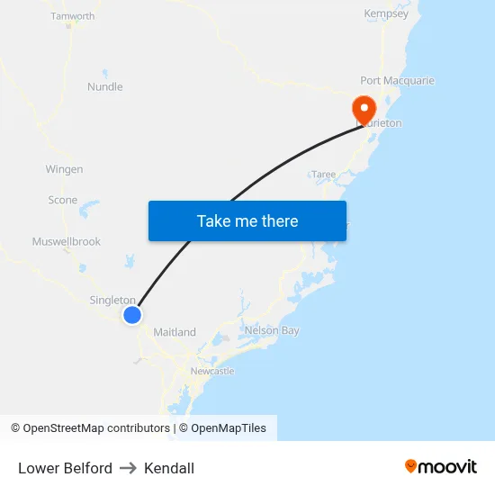 Lower Belford to Kendall map