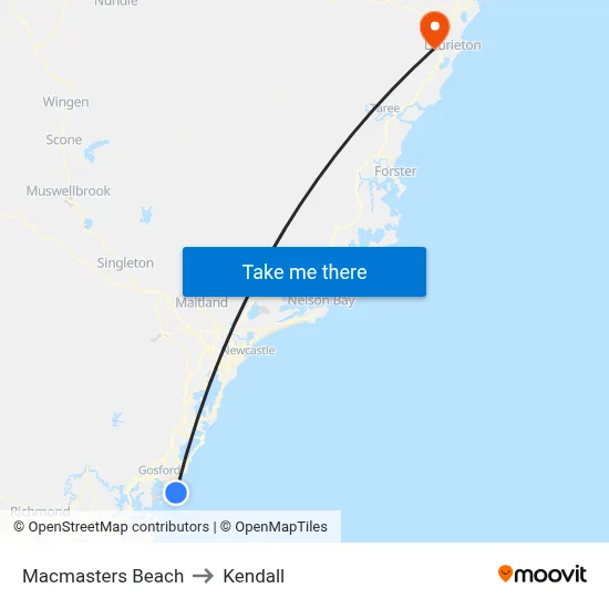 Macmasters Beach to Kendall map