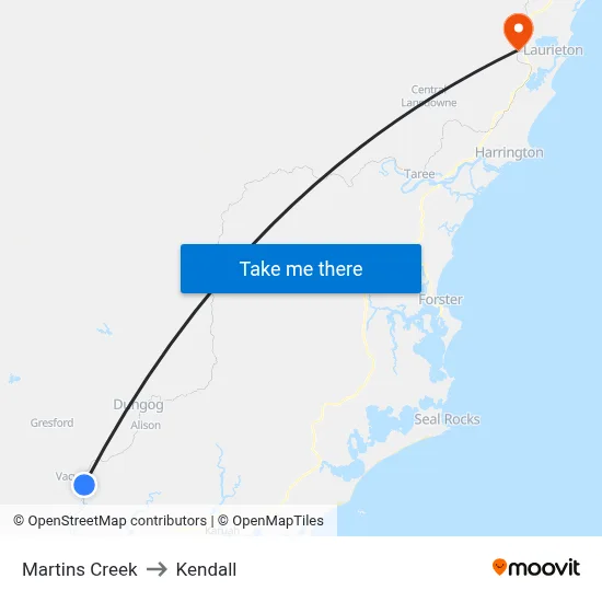 Martins Creek to Kendall map