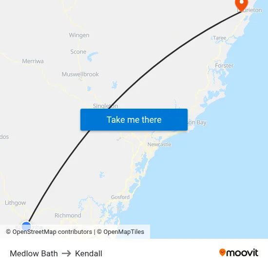 Medlow Bath to Kendall map