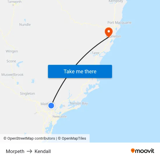 Morpeth to Kendall map