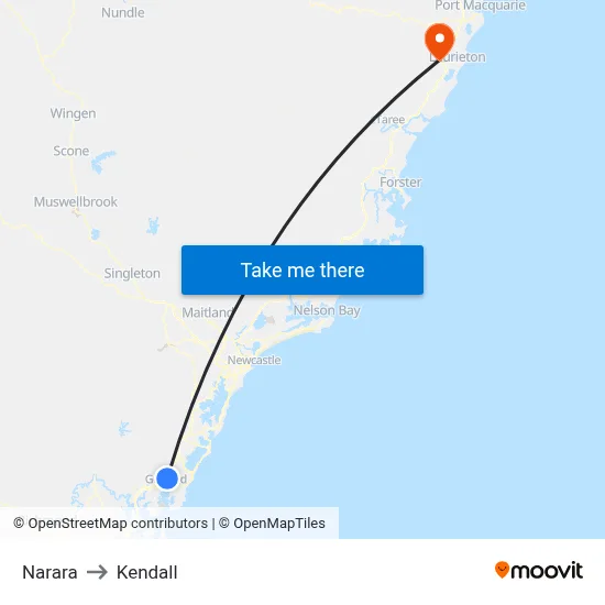 Narara to Kendall map