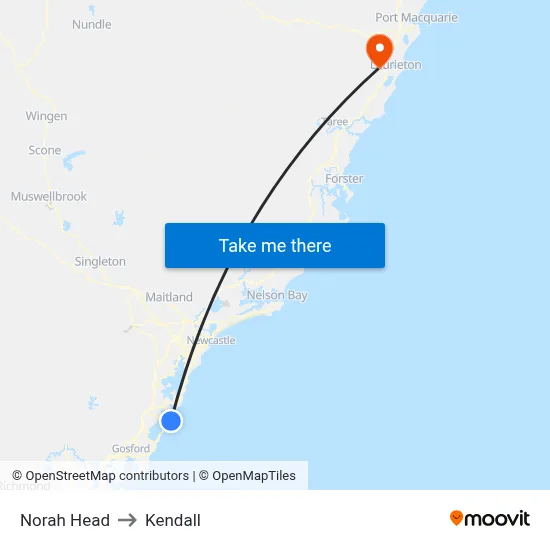 Norah Head to Kendall map