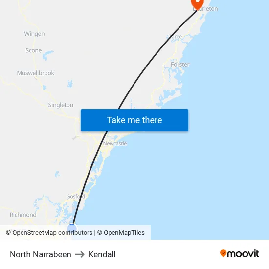 North Narrabeen to Kendall map