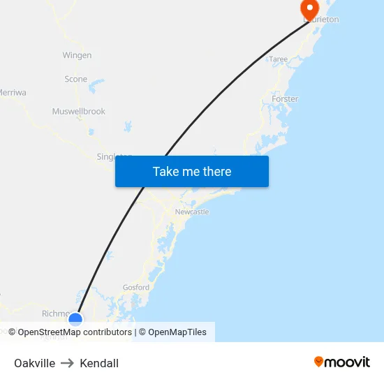 Oakville to Kendall map