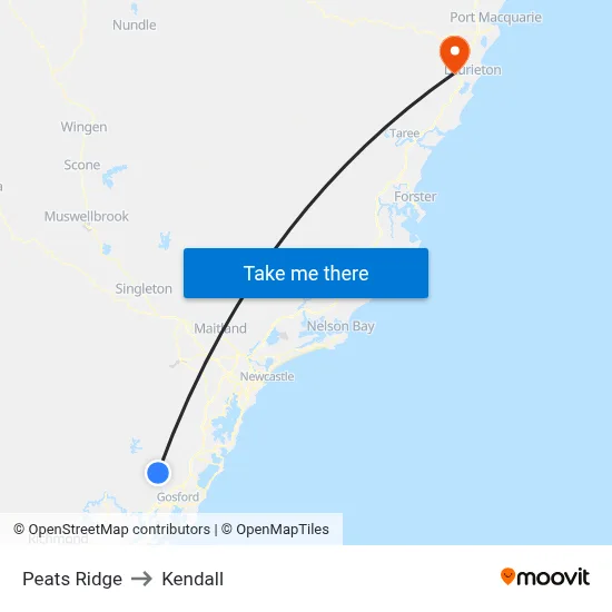 Peats Ridge to Kendall map