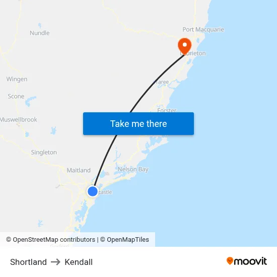 Shortland to Kendall map