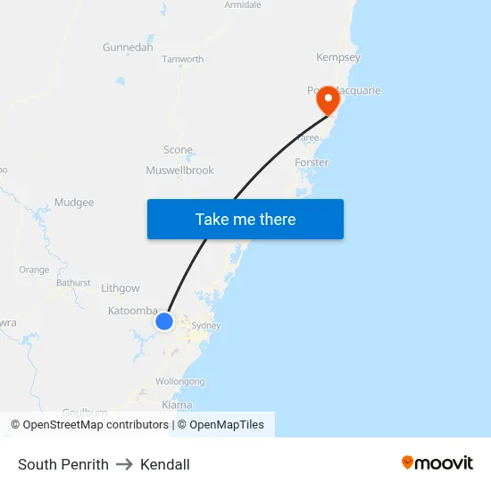 South Penrith to Kendall map