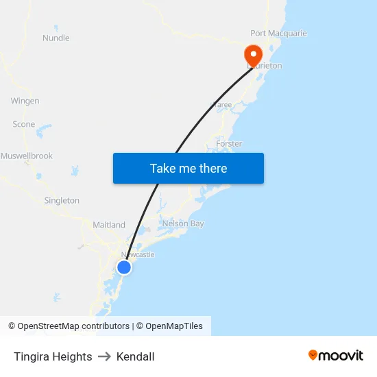 Tingira Heights to Kendall map