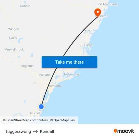 Tuggerawong to Kendall map
