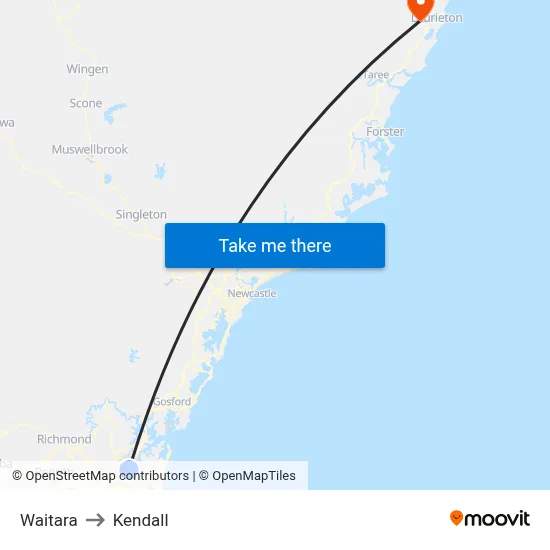 Waitara to Kendall map