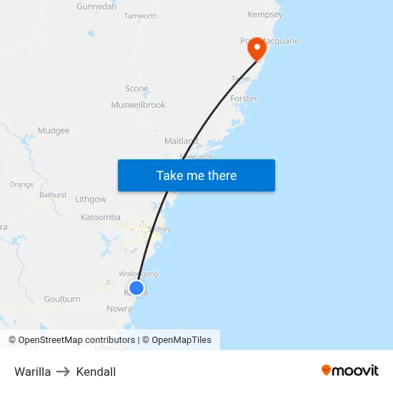 Warilla to Kendall map