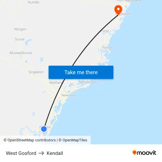 West Gosford to Kendall map