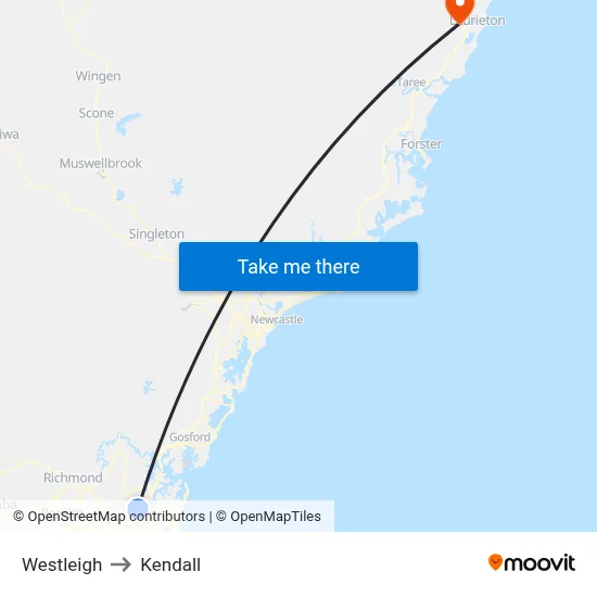 Westleigh to Kendall map