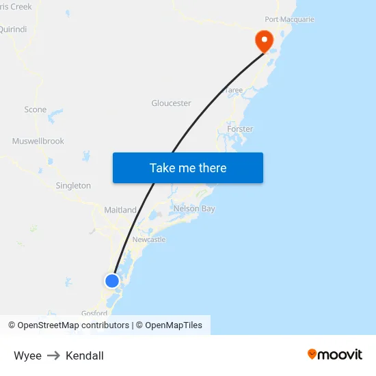 Wyee to Kendall map