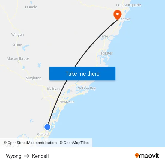 Wyong to Kendall map