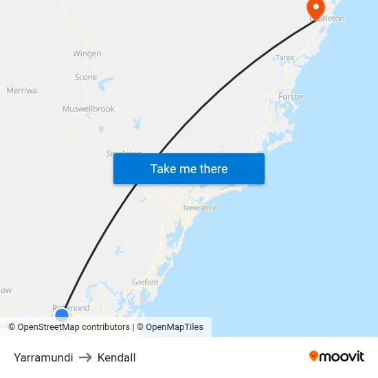 Yarramundi to Kendall map