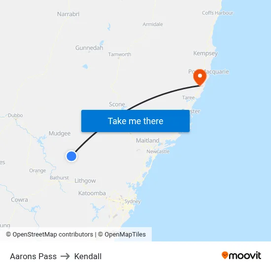 Aarons Pass to Kendall map