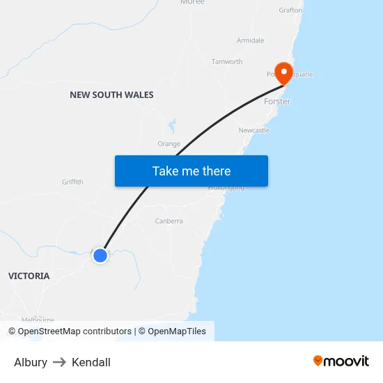 Albury to Kendall map