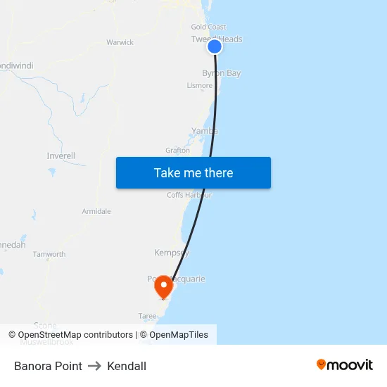 Banora Point to Kendall map