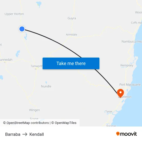 Barraba to Kendall map