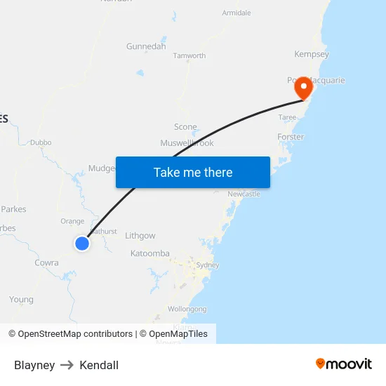Blayney to Kendall map