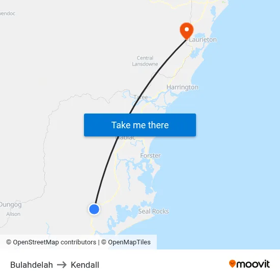 Bulahdelah to Kendall map