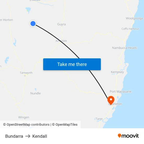 Bundarra to Kendall map