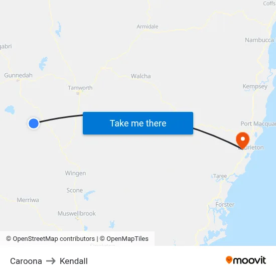 Caroona to Kendall map