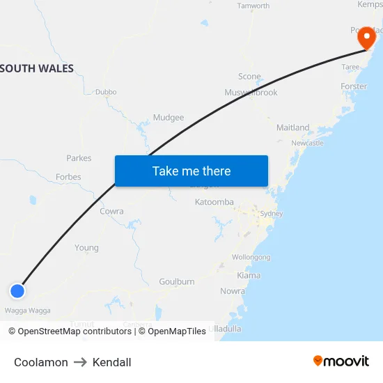 Coolamon to Kendall map