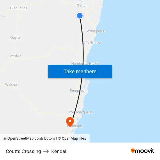 Coutts Crossing to Kendall map