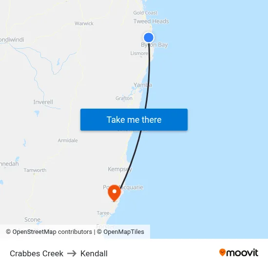Crabbes Creek to Kendall map