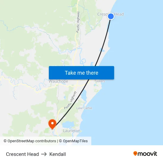 Crescent Head to Kendall map