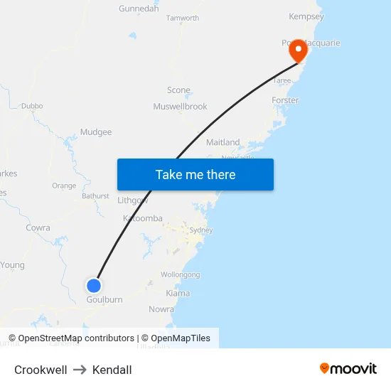 Crookwell to Kendall map